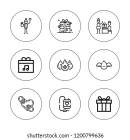 Give icon set. collection of 9 outline give icons with blood donation, charity, donation icons. editable icons.