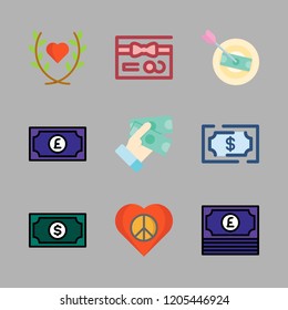 give icon set. vector set about money, gift card and heart icons set.