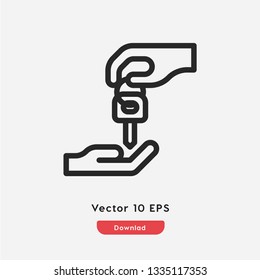 Give a key icon vector. Give a key symbol. Linear style sign for mobile concept and web design. Give a key symbol illustration. Pixel vector graphics - Vector.