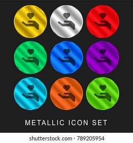 Give love 9 color metallic chromium icon or logo set including gold and silver