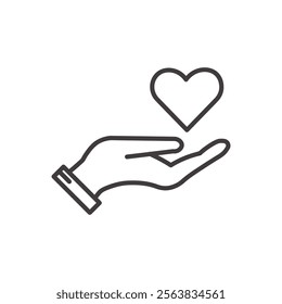 Give Love Icon Depicting Hands Holding a Heart in Black and White