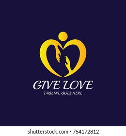 Give love logo design template. hand logo. Vector illustration