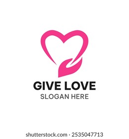 Give Love logo template in simple style. Heart and hand vector illustration 