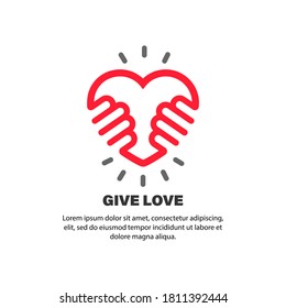 Give love sign. Hands holding heart. Relationship. Love concept. Vector on isolated white background. EPS 10