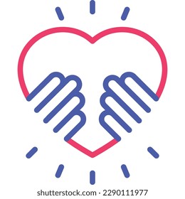 Give love thin line icon. Hands holding heart. Symbol of child adoption, support and charity. Logo for donation community. Modern vector illustration.