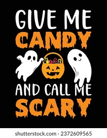 Dame Candy y llámame Scary Happy Halloween plantilla de impresión temible horror temido fantasma de la calabaza bruja vector