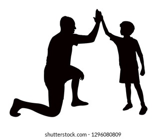 give me five, father and  son body, silhouette vector 