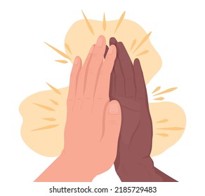 Give me five gesture 2D vector isolated illustration. Greetings flat hand gesture on cartoon background. Share views with partner colourful editable scene for mobile, website, presentation