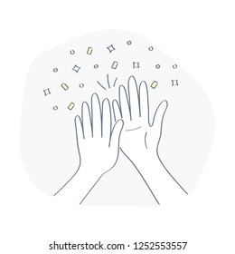 Give me five or give me a hand icon. Concept of cooperation, partnership, celebration, enjoyment. Linear isolated vector illustration on white.