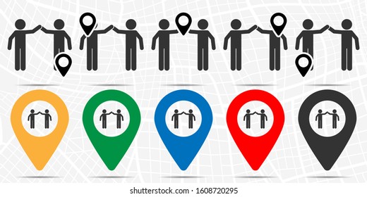 Give me five, two friends icon in location set. Simple glyph, flat illustration element of friendship theme icons