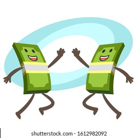 Give me high-five! Two money character giving high-five. Vector Illustration.