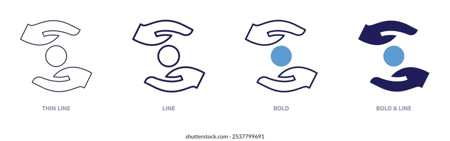 Give money icon in 4 different styles. Thin Line, Line, Bold, and Bold Line. Duotone style. Editable stroke.