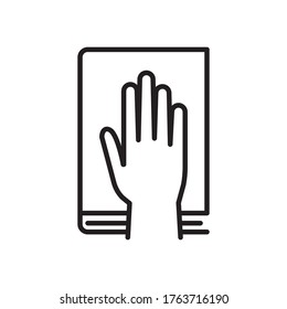 Give oath line icon. Palm on holy bible. Judiciary concept. Vector illustration, isolated on a white background.