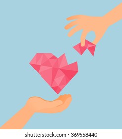 Give a piece of heart.Vector illustration.