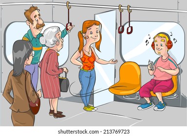 give place to the old woman on the subway