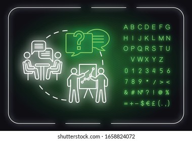 Give practical advice neon light concept icon. Best friend guide and support. Solving problem idea. Outer glowing sign with alphabet, numbers and symbols. Vector isolated RGB color illustration