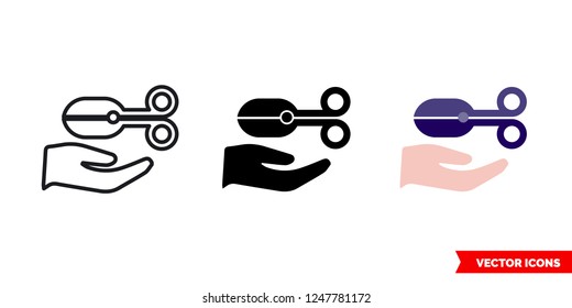Give scissors icon of 3 types: color, black and white, outline. Isolated vector sign symbol.
