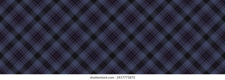 Give seamless textile texture, vertical check plaid background. Outfit vector fabric pattern tartan in black and blue color.