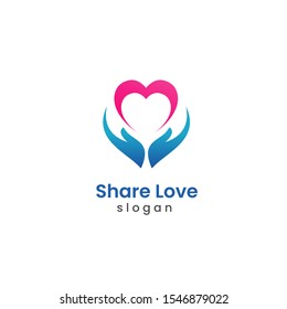 Give share Love Logo vector, Giving Heart, Heart and Hand logo, Health Care logo, People Care Logo Design