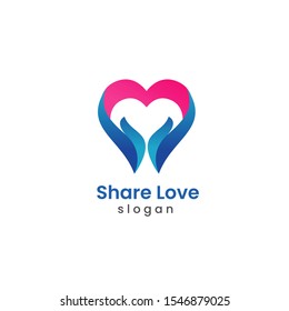 Give share Love Logo vector, Giving Heart, Heart and Hand logo, Health Care logo, People Care Logo Design