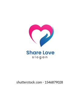 Give Share Love Logo Vector, Giving Heart, Heart And Hand Logo, Health Care Logo, People Care Logo Design