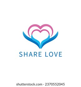 Dar a compartir el vector del logotipo de amor, el logotipo de Givation Heart, Heart and Hand, el logotipo de Health Care, el diseño del logotipo People Care