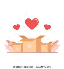 Give and share your love to people. Charity and Donation concept. Donation boxes banner.