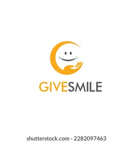 Give smile logo with hand and smiley icon