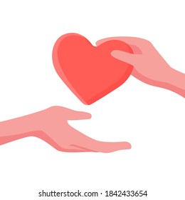 Give and take care and help concept with heart and hand. Vector
