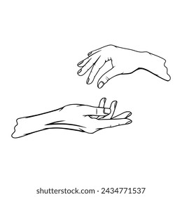 Give and take hand gestures black and white vector illustration