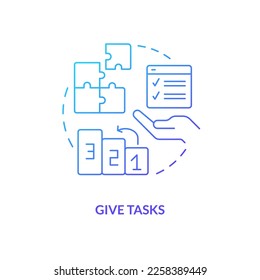 Give tasks blue gradient concept icon. Provide steps guide. Usability testing session moderation abstract idea thin line illustration. Isolated outline drawing. Myriad Pro-Bold font used