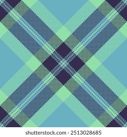 Give textile pattern tartan, tattersall background check fabric. Girl plaid texture vector seamless in cyan and indigo colors palette.
