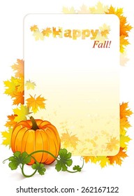 Give thanks background. Many gold maple leaf and juicy pumpkin. This is Harvest season.