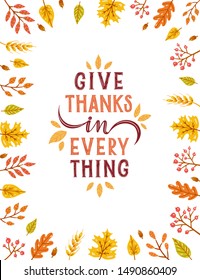 Give thanks in everything. Hand drawn illustration with hand lettering. 