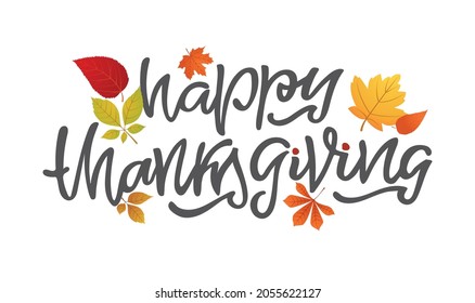 Give thanks! Hand drawn Thanksgiving lettering typography poster. Celebration text Happy Thanksgiving day on textured background for postcard, icon, logo or badge. Vector vintage style calligraphy EPS