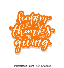 Give thanks - Happy thanksgiving day - hand drawn lettering postcard template banner
