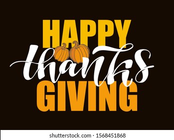 Give thanks - happy thanksgiving day - hand drawn lettering label art. Template design banner consept