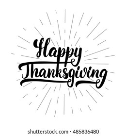 Give thanks and Happy Thanksgiving - lettering calligraphy phrase with leaves. Autumn greeting card isolated on the white background.