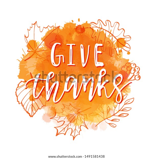 Give Thanks Lettering Text On Autumn Stock Vector (Royalty Free ...