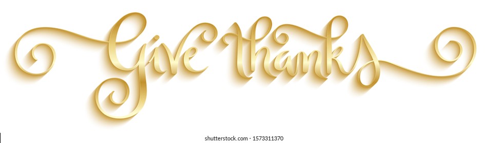 GIVE THANKS metallic gold seasonal vector brush calligraphy banner with swashes