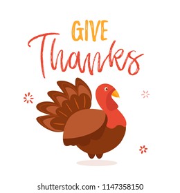 Give thanks turkey wishing happy thanksgiving.