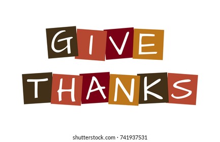give thanks, vector letters in squares with traditional colors