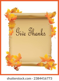 Give Thanks Vintage Paper Scroll with Autumn Leaves