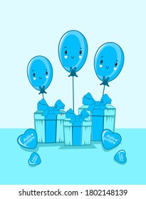 give with three emoticon balloon and love balloon flat design