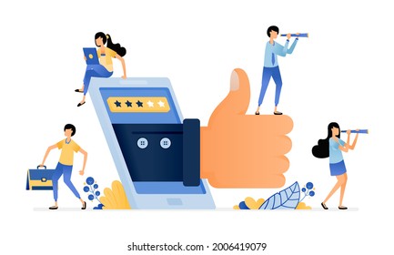 give thumbs up symbol on mobile apps service media satisfaction rating. vector illustration concept can be use for landing page, template, ui ux, web, mobile app, poster, banner, website, flyer, ads