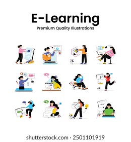 Give a Try to This Amazing Set of Flat Illustrations of E Learning and Exploring