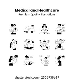 Pruebe este conjunto de Ilustraciones dibujadas a mano de servicios de evaluación médica y de emergencia