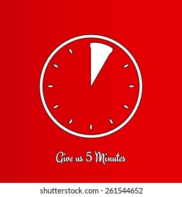 give us five minutes with clock on red background