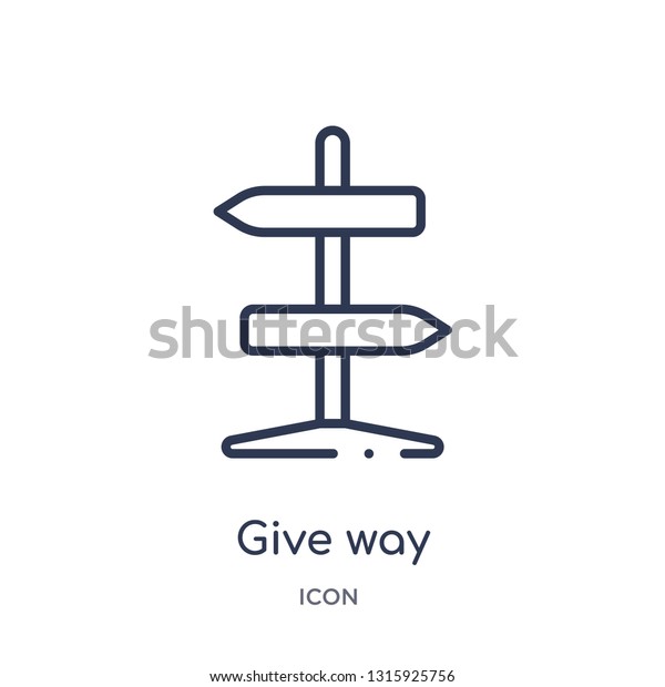 give way icon from\
signaling outline collection. Thin line give way icon isolated on\
white background.