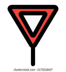 Give way with inverted triangle shape road sign
